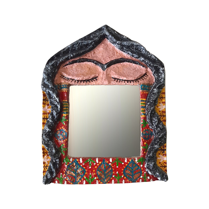 آینه رومیزی مدل پاپیه ماشه طرح خاتون مربعی کد K501