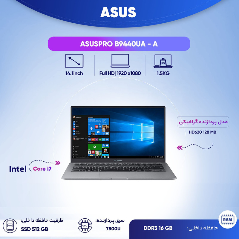 لپ تاپ 14 اینچی ایسوس مدل ASUSPRO B9440UA - A