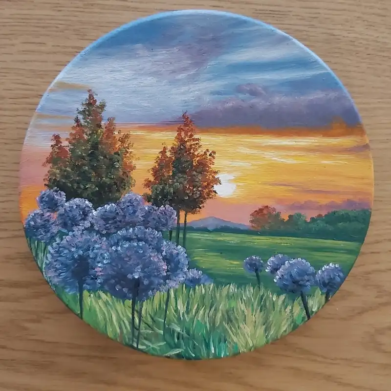 بشقاب دیوارکوب سفالی طرح منظره