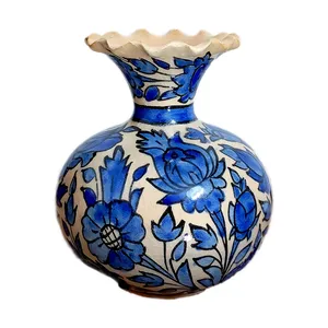 گلدان سفالی شیپوری طرح گل و مرغ کد 004