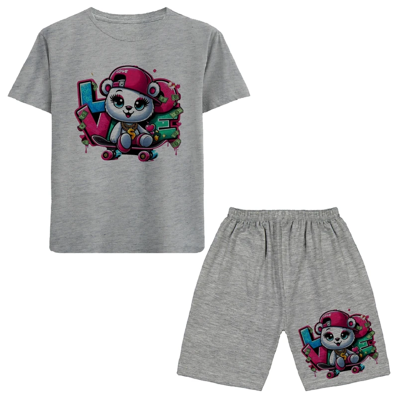 ست تی شرت و شلوارک دخترانه مدل گربه 47