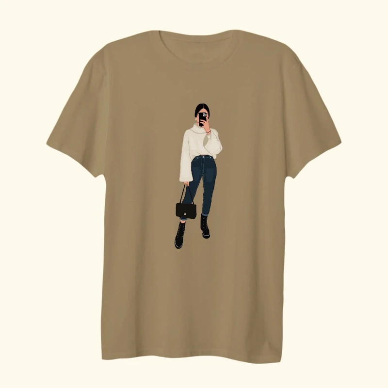 تی شرت لانگ زنانه مدل دختر ایستاده