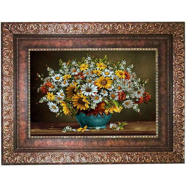 تابلو فرش ماشینی نقش نگار رضوی طرح گل کد 2191P تابلو فرش ماشینی نقش نگار رضوی طرح گل کد 2191P