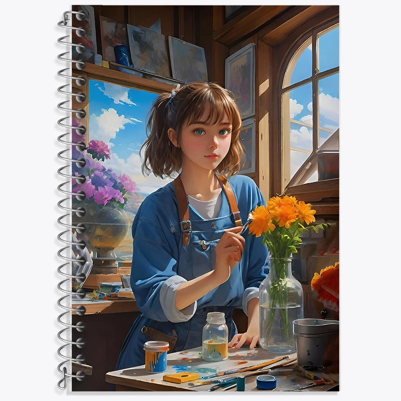 دفتر زبان 50 برگ خندالو مدل سه خط طرح دختر نقاش کد F6670