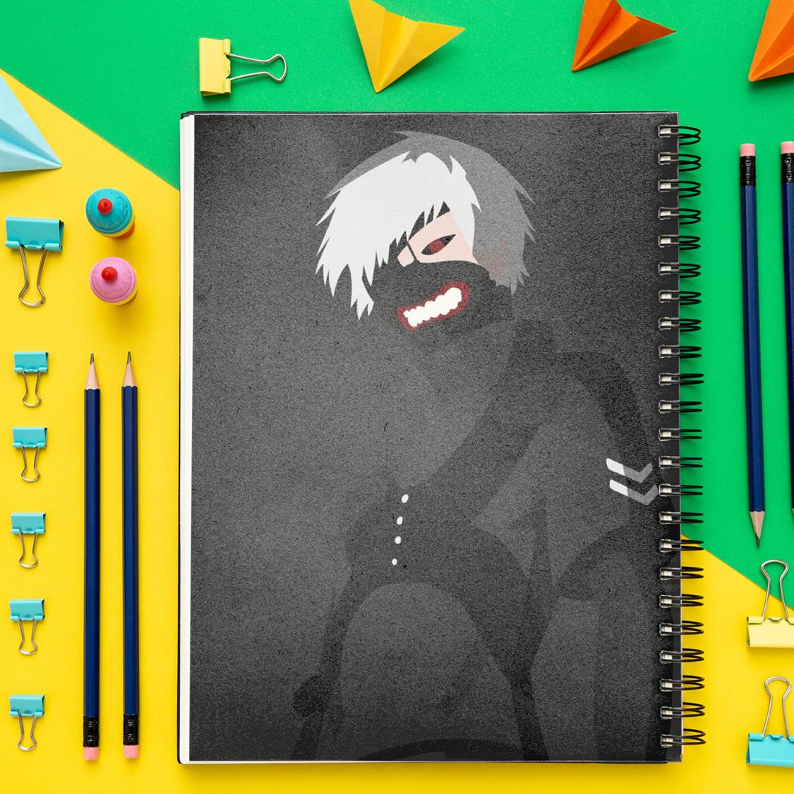 دفتر مشق باژیکان طرح انیمه توکیو غول Tokyo Ghoul کد 20211482 به همراه استیکر لپ تاپ مجموعه 14 عددی