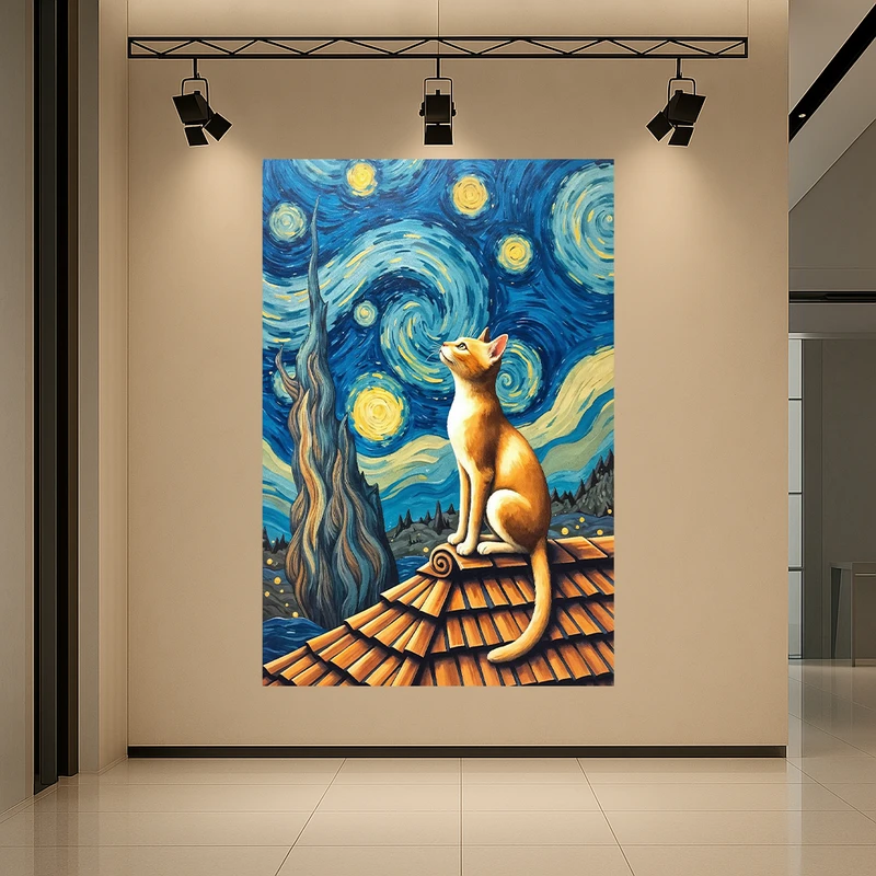پوستر طرح گربه مدل شب پر ستاره ونگوگ کد AR3060883