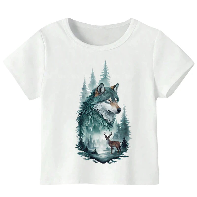 تی‌شرت آستین کوتاه پسرانه مدل W381 طرح گرگ