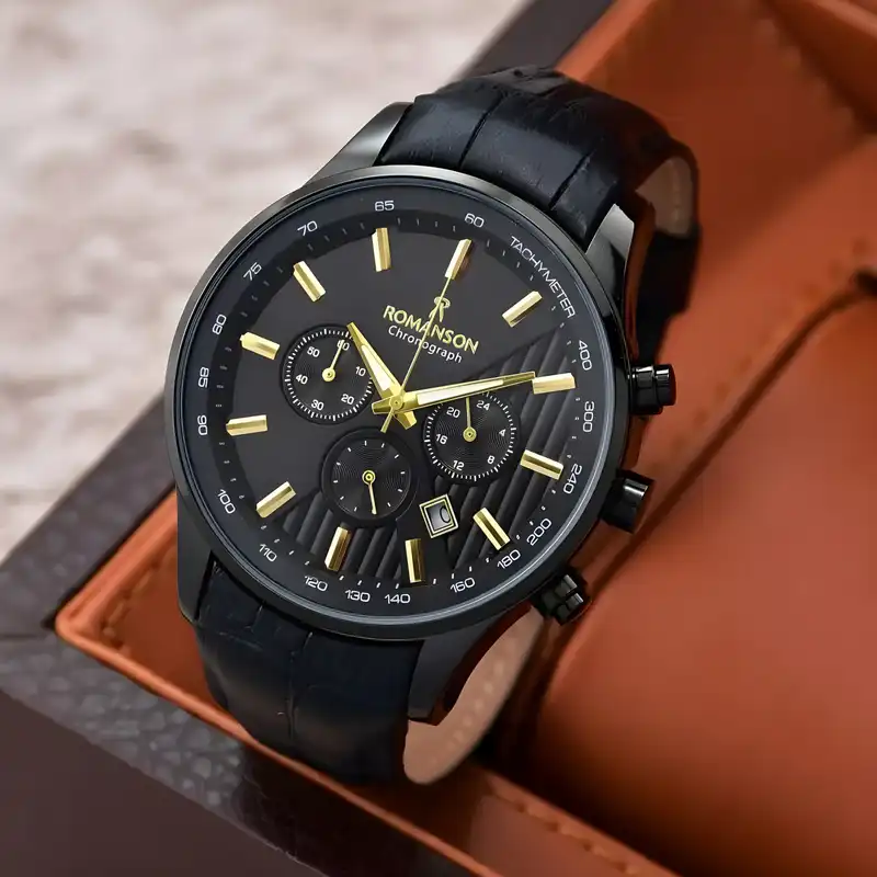 ساعت مچی عقربه‌ای مردانه رومانسون مدل سه موتور فعال کورنوگراف بند چرمی