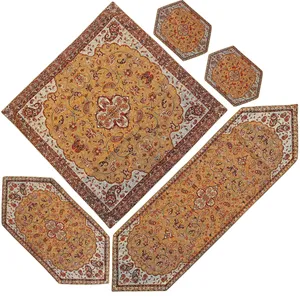 ست 5 تکه رومیزی ترمه ابریشمی طرح بهشت کد 03