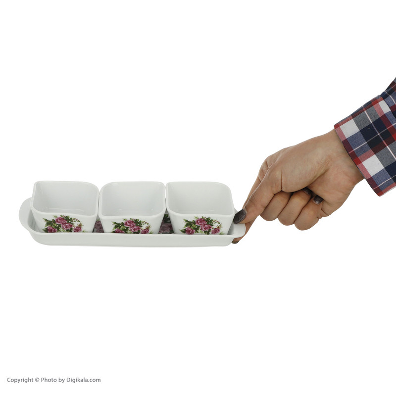 ظرف مربا و عسل شرکت صنایع چینی تقدیس مدل گل سرخ مجموعه 4 عددی