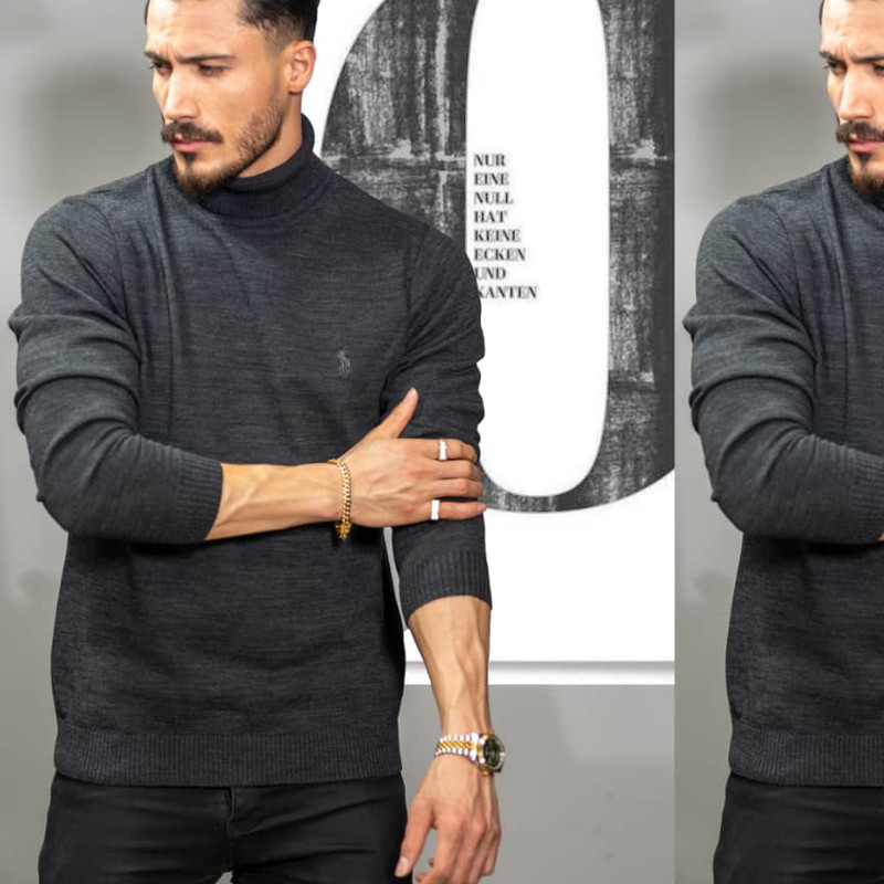 پلیور یقه اسکی مردانه مدل ساده رنگ ذغالی