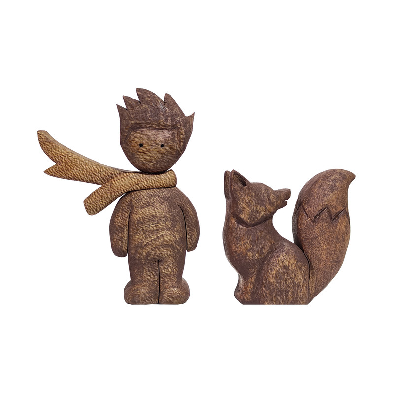 مجسمه چوبی طرح شازده کوچولو و روباه مدل 4023 مجموعه 2 عددی