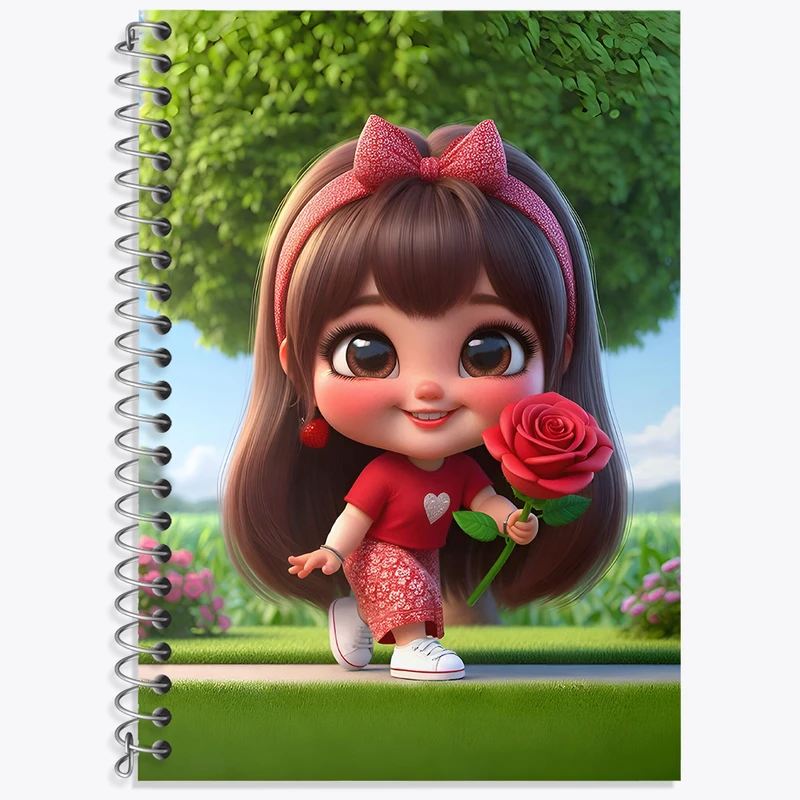 دفتر زبان 50 برگ خندالو مدل دو خط طرح دخترانه کیوت کد N4749