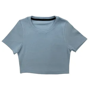 کراپ‌تاپ آستین کوتاه زنانه مدل کبریتی کد 27-10 رنگ آبی