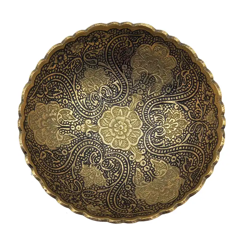 کاسه برنجی مدل گل مشکی  طلایی کد 1034