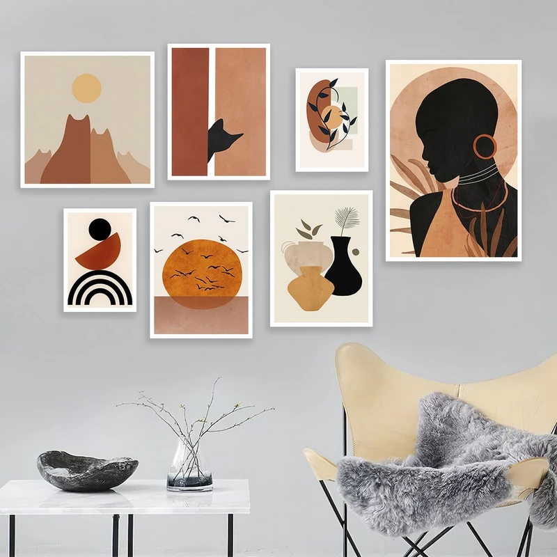 تابلو بکلیت مدل طرح مینیمال گلدان و گربه W-954  مجموعه 7 عددی