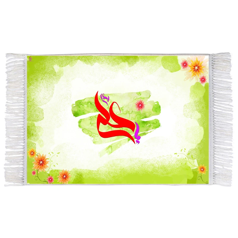 فرش ماشینی دیوارکوب اطلس آبی مدل یا علی T4184