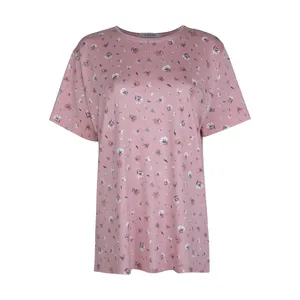 تی شرت آستین کوتاه زنانه افراتین مدل گل کد 2609 رنگ صورتی