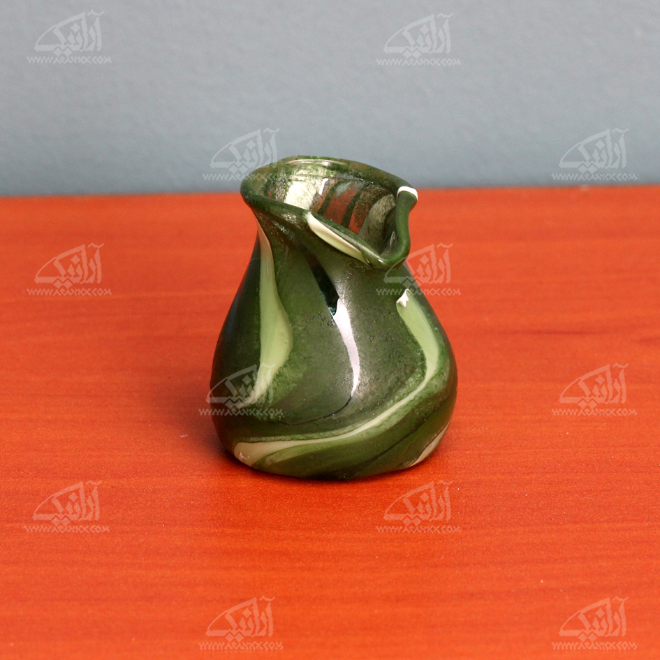 گلدان مینیاتوری شیشه گری با حرارت مستقیم‏ ‏ سبز‏ طرح ‏جلبک‏ مدل 1015900039