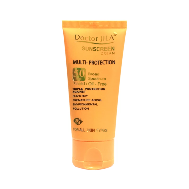کرم ضد آفتاب بدون رنگ دکتر ژیلا SPF50 مدل multi-protection محافظ UVB، مرطوب‌کننده، مناسب انواع پوست حجم 50 گرم