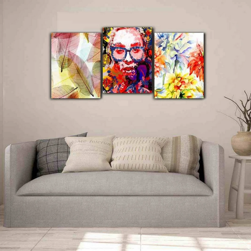 تابلو شاسی بکلیت طرح نقاشی آبرنگ برگ و گل مدل SH-179 مجموعه 3 عددی