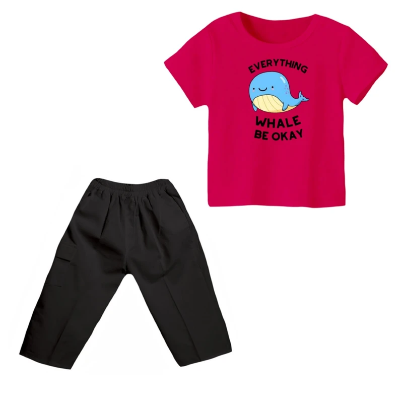 ست تی شرت و شلوارک پسرانه مدل نهنگ کد 2