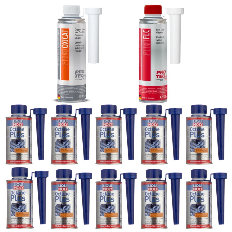 اکتان پلاس لیکومولی مدل Plus حجم 150 میلی لیتر به همراه کاتالیزورشوی و تمیزکننده سیستم سوخت رسانی پروتک بسته 12 عددی
