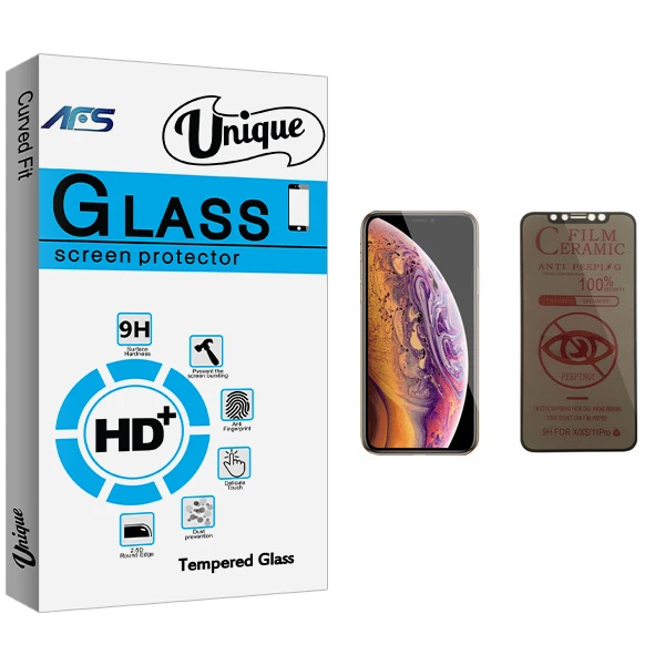 محافظ صفحه نمایش حریم شخصی ای اف اس مدل Unique Glass مناسب برای گوشی موبایل اپل iPhone XS