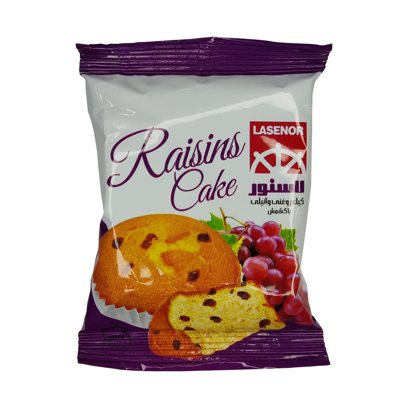 کیک روغنی وانیلی با کشمش لاسنور - 45 گرم بسته 24 عددی 