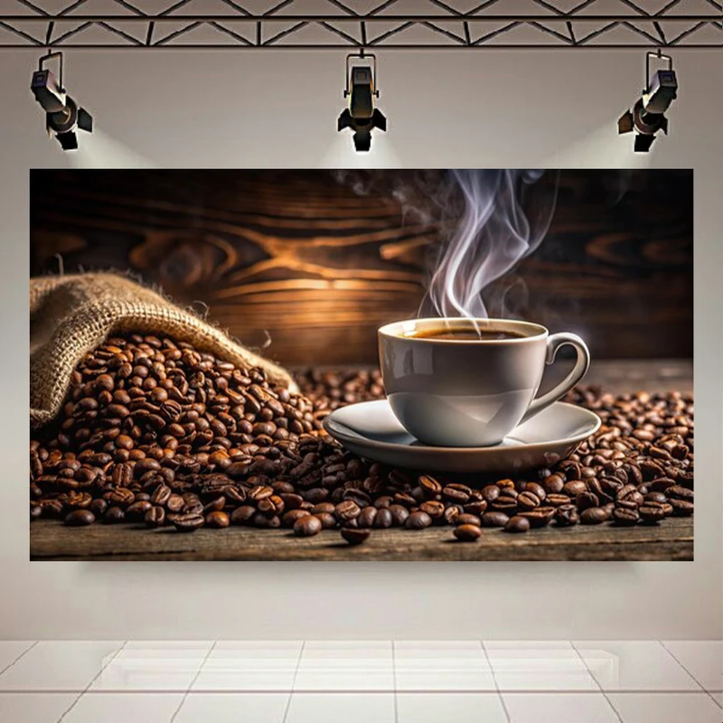 تابلو بوم طرح فنجان اسپرسو مدل دانه قهوه کد AR303212
