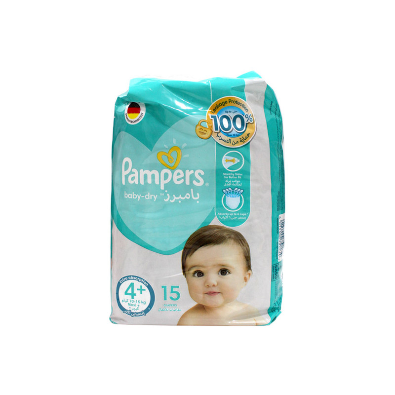 پوشک بچه پمپرز مدل baby dry سایز 4+ بسته 15 عددی