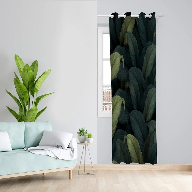 پرده طرح برگ مدل مخمل پانچی کد 4037 z سایز 140x200 سانتی متر