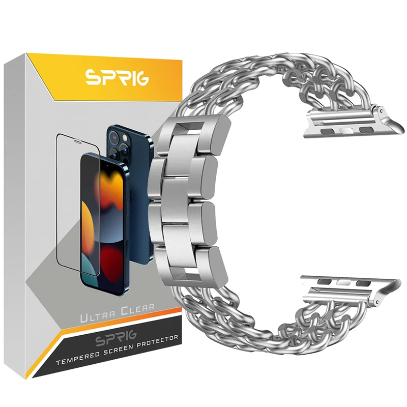 بند اسپریگ مدل Two Line Chain مناسب برای اپل واچ Series 7 Aluminum 45mm / Series 8 Aluminum 45 میلی متری