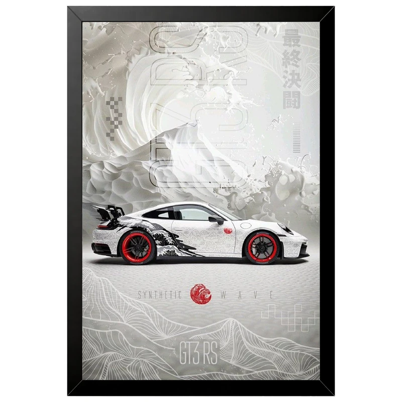 تابلو بکلیت طرح ماشین و خودرو پورشه PORSCHE 911 GT3 RS مدل B-az1028 فریم مشکی