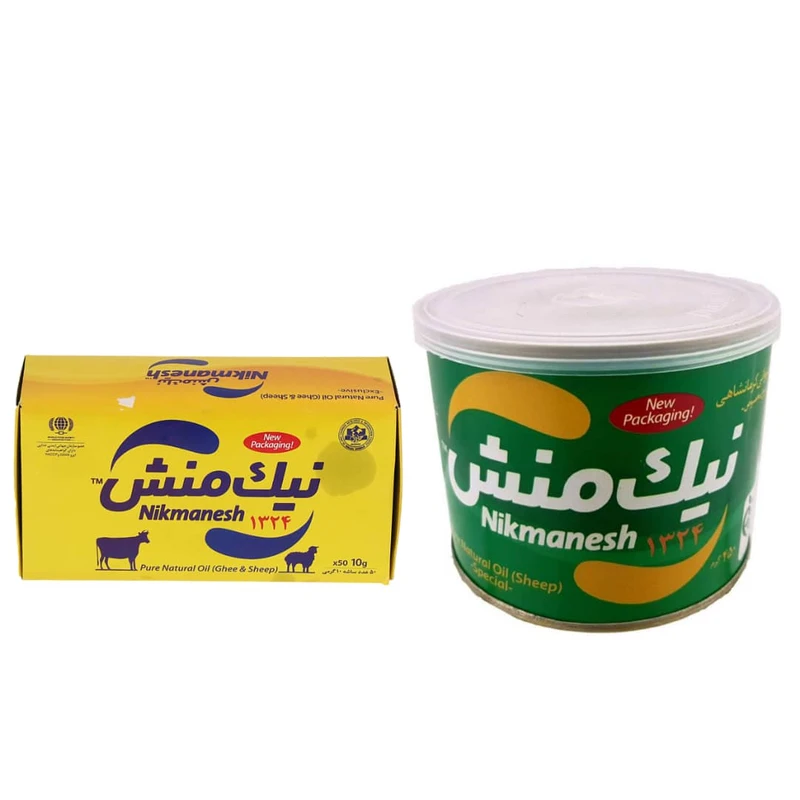 روغن حیوانی کرمانشاهی مخصوص نیک منش - 450 گرم و روغن حیوانی ممتاز نیک منش بسته 50 عددی