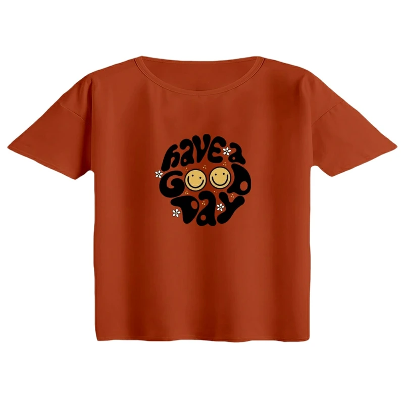 کراپ تی‌شرت آستین کوتاه زنانه مدل تکست کد 04