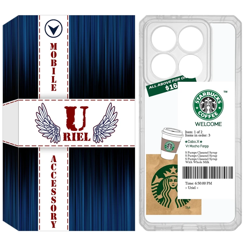 کاور یوریل مدل Clear کد 4 طرح استارباکس مناسب برای گوشی موبایل شیائومی 14T / 14T Pro