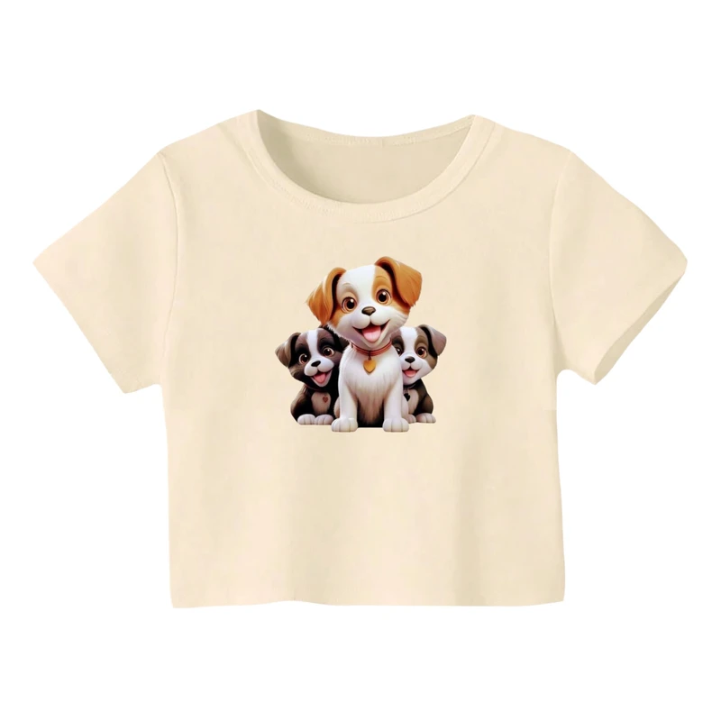 کراپ‌ تی‌شرت آستین کوتاه زنانه مدل سگ کد 1