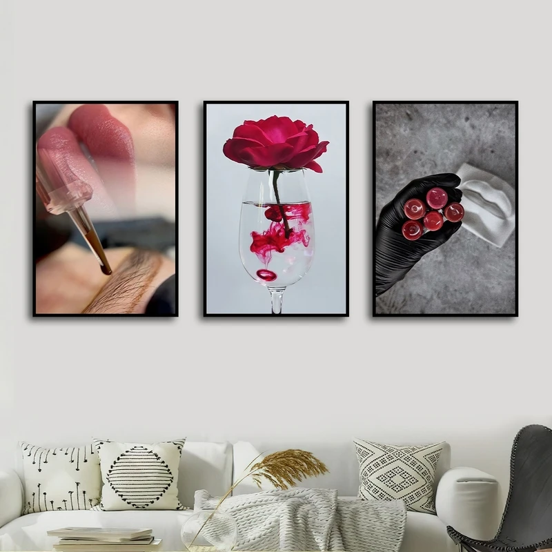 تابلو ساده بکلیت طرح میکاپ و لوازم آرایش مدل شاین اکلیلی B-2846 فریم مشکی مجموعه 3 عددی