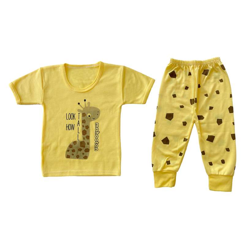 ست تی شرت آستین کوتاه و شلوار نوزادی مدل زرافه