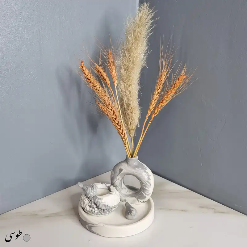 ست 5 تکه جاشمعی و گلدان بتنی طرح دونات مدل هلنا