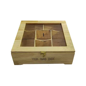 جعبه چای کیسه ای مدل چوبی طرح 6 خانه