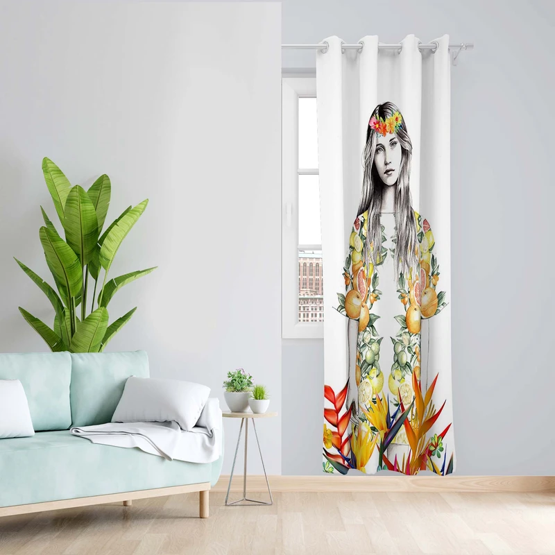 پرده طرح دختر پاییز مدل مخمل پانچی کد 1787 z سایز 140x200 سانتی متر