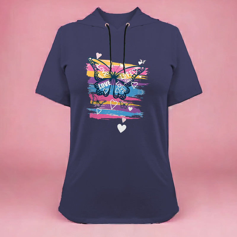 تی شرت کلاه دار آستین کوتاه زنانه مدل G140209238 رنگ سرمه ای