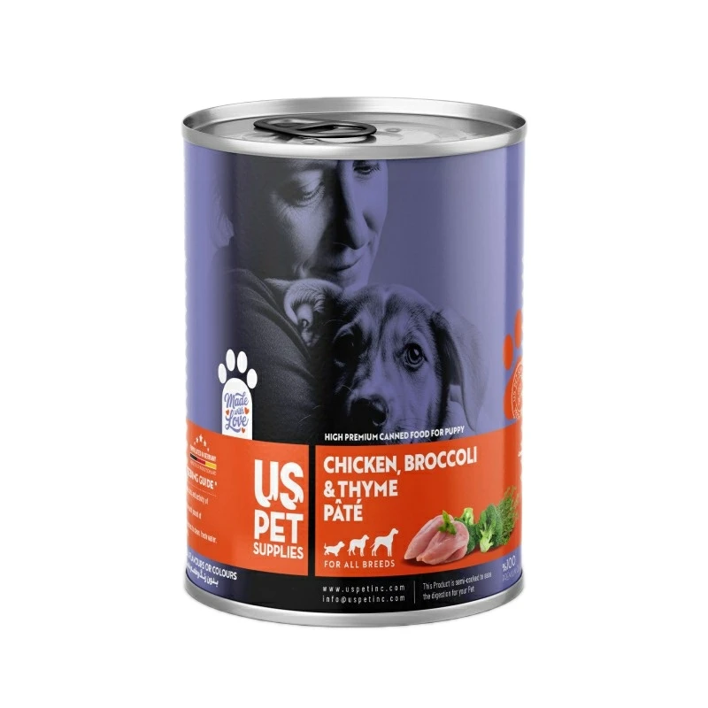 کنسرو غذای سگ یو اس پت مدل های پریمیوم طعم مرغ، بروکلی و آویشن وزن 800 گرم