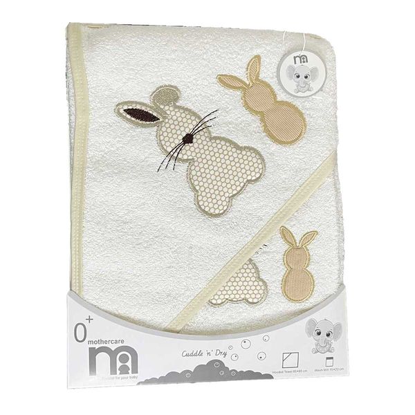  ست حوله نوزادی مادرکر طرح گلدوزی مدل Rabbit بهمراه لیف