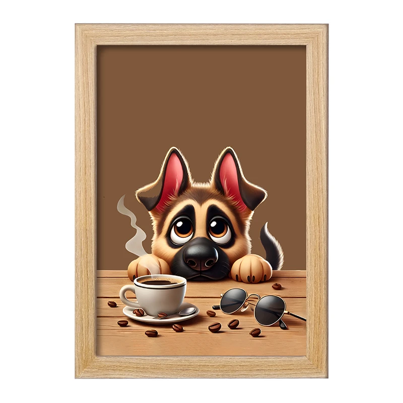 تابلو خندالو مدل سگ و فنجان قهوه کد F11831