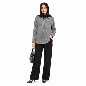 مانتو زنانه آستین بلند مدل چهارخونه جناغی
