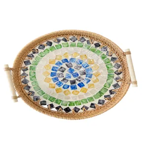 سینی دسته دار مدل راتان طرح حوض کد ۱۰ سایز ۲۴*۲۴ سانتی متر