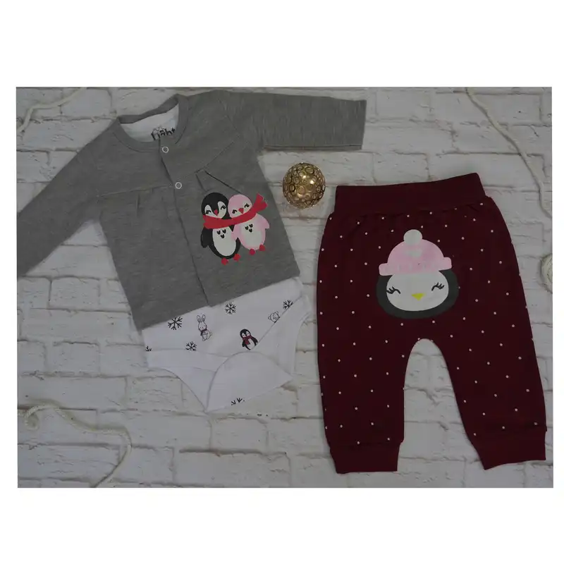 ست 3 تکه لباس نوزادی لایت طرح پنگوئن کد 260